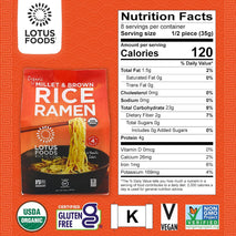 lotus foods organic millet and brown rice ramen noodles gluten free instant ramen noodles with 4 minute cooking time - 10 oz bag