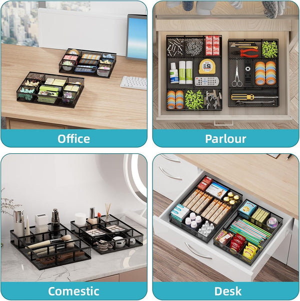 2 Pack Desk Drawer Organizer with Adjustable Compartments and 5 Dividers