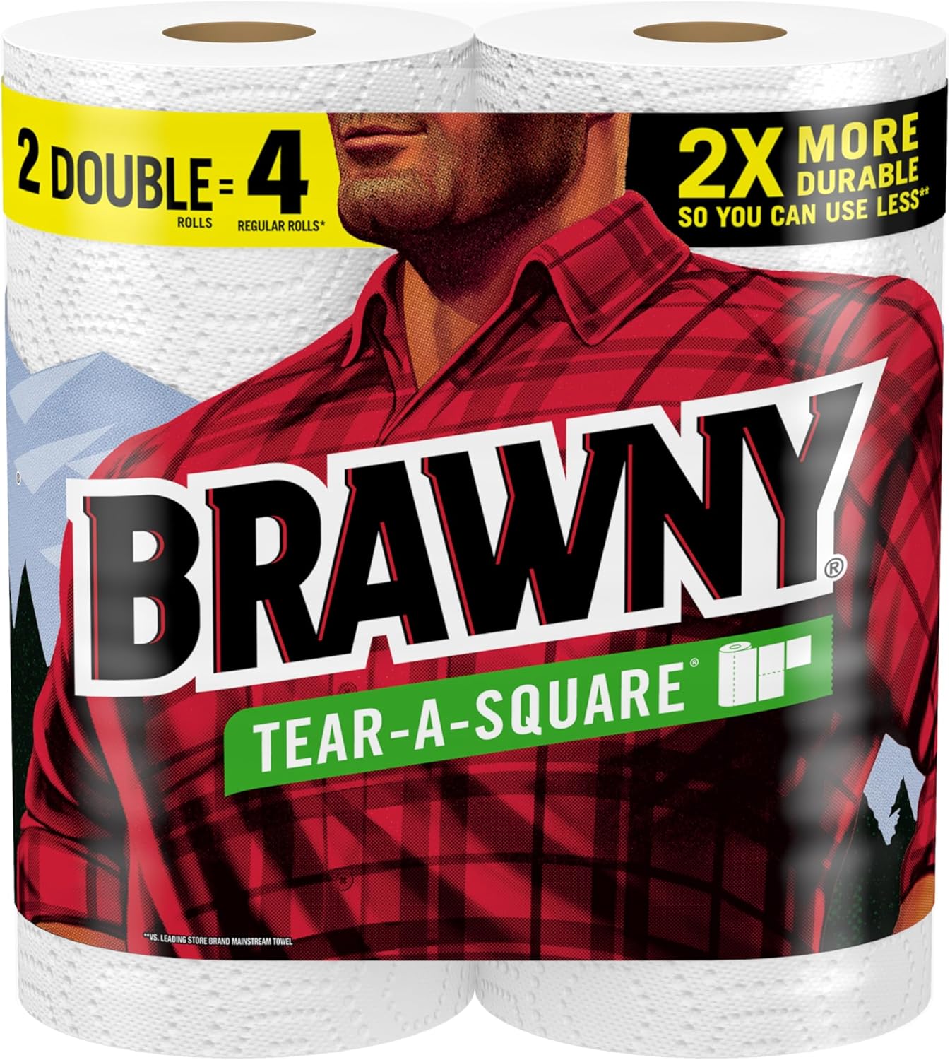 Brawny Tear-A-Square Paper Towels, 6 Double Rolls = 12 Regular Rolls, 3 Sheet Sizes (Quarter, Half, Full), Strength for All Messes, Cleanups, and Meal Prep