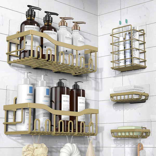 EUDELE Adhesive Shower Caddy, 5 Pack Rustproof Stainless Steel Bath Organizers With Large Capacity, No Drilling Shelves for Bathroom Storage & Home Decor