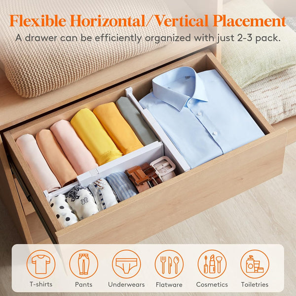 Drawer Dividers for Clothes and Kitchen Utensils, Adjustable and Expandable