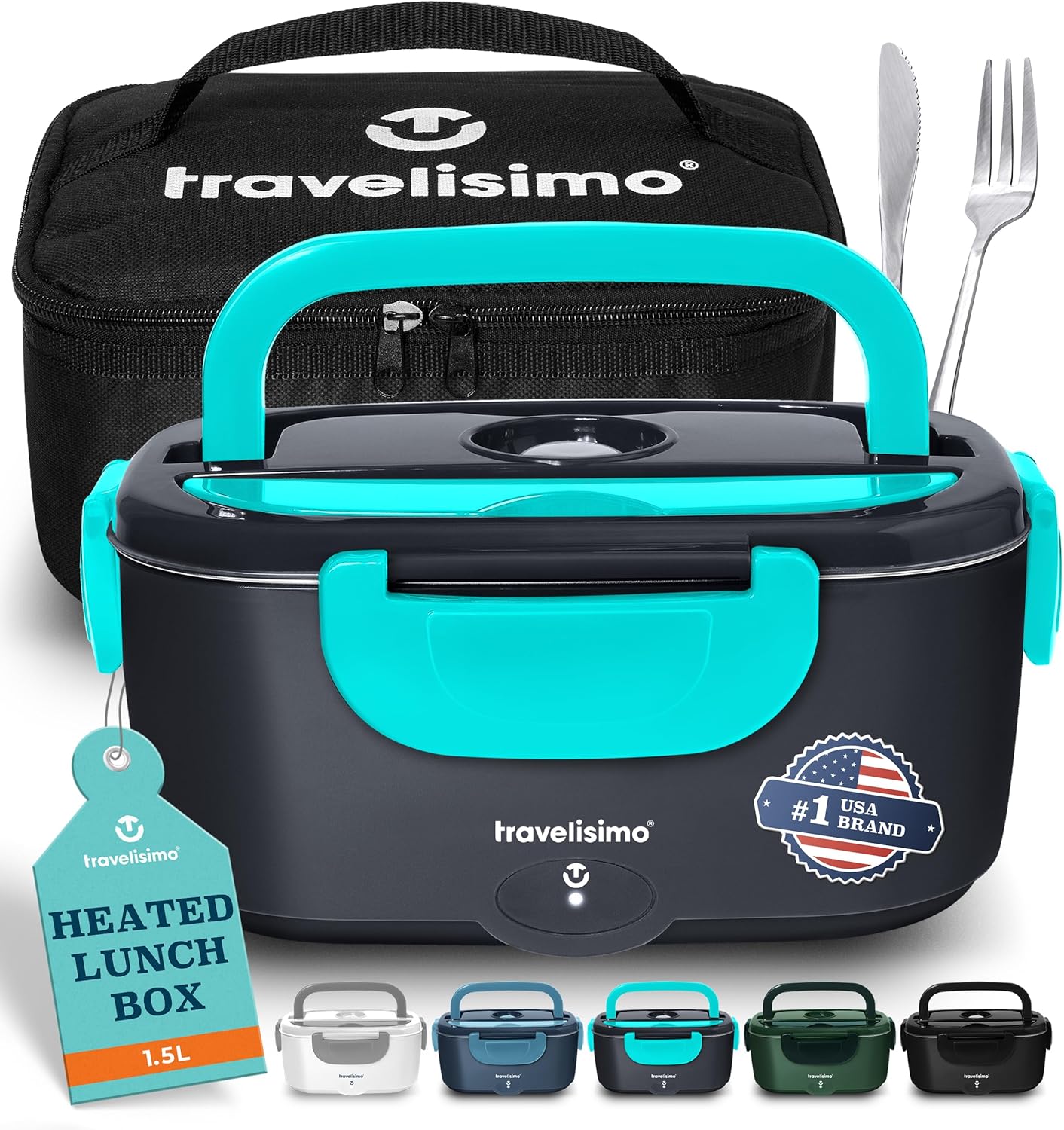 TRAVELISIMO Electric Lunch Box for Adults, 80W Heated Lunch Box 1.5L Stainless Steel Portable Food Warmer, 12/24/110V Lonchera Electrica Portatil for Travel & Work, Loncheras para Hombres de Trabajo