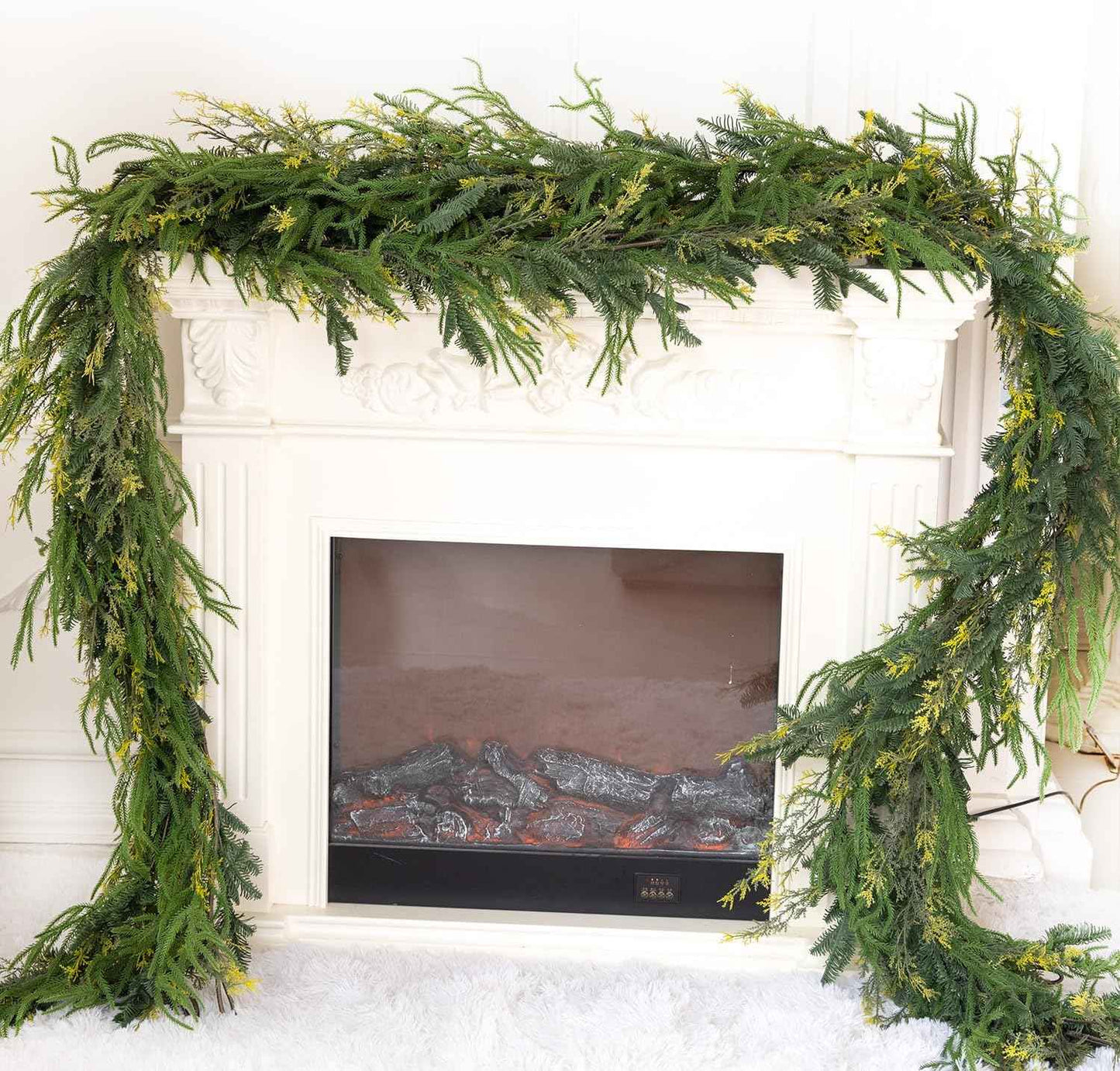 9ft Handmade Christmas Garland,Artificial Norfolk Pine Needles Greenery Seasonal Garland for Christmas Firepalce Winter Holiday Indoor Outdoor Decoration