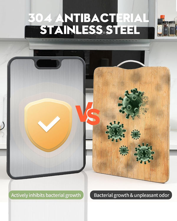 Stainless Steel Cutting Board for Kitchen, Dual-Sided Functionality, Food-Grade Materials, and Space-Saving Design