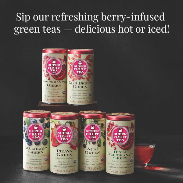 Blueberry Green Superfruit Tea, 50 Tea Bag Tin, Gluten Sugar Free
