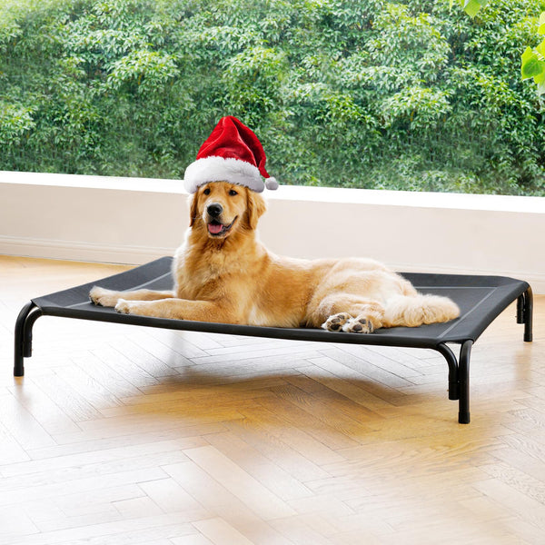 elevated dog bed for large dogs, black, 43.3 inches, no tools required, washable mesh, anti-slip feet