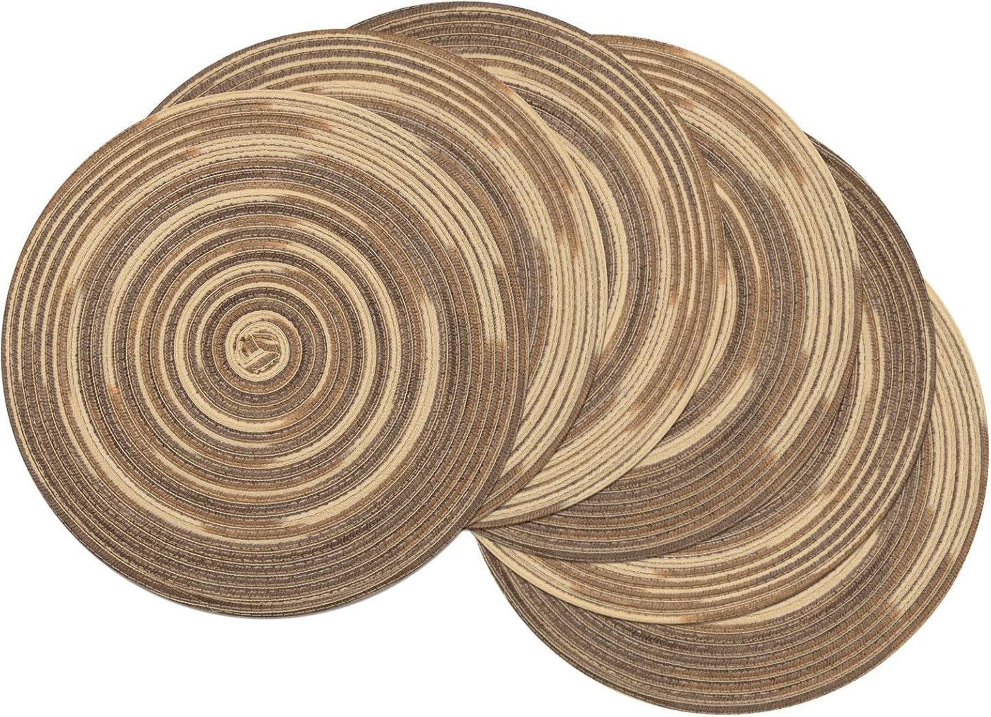SHACOS 15 inch Round Braided Placemats Set of 6 Non Slip Heat Resistant Cotton Polyester Table Mats Washable Place Mats for Kitchen Dining Party Table Decor (Beige, 6)