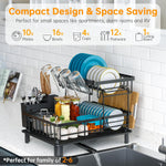 Compact 2 Tier Dish Drying Rack for Kitchen Counter