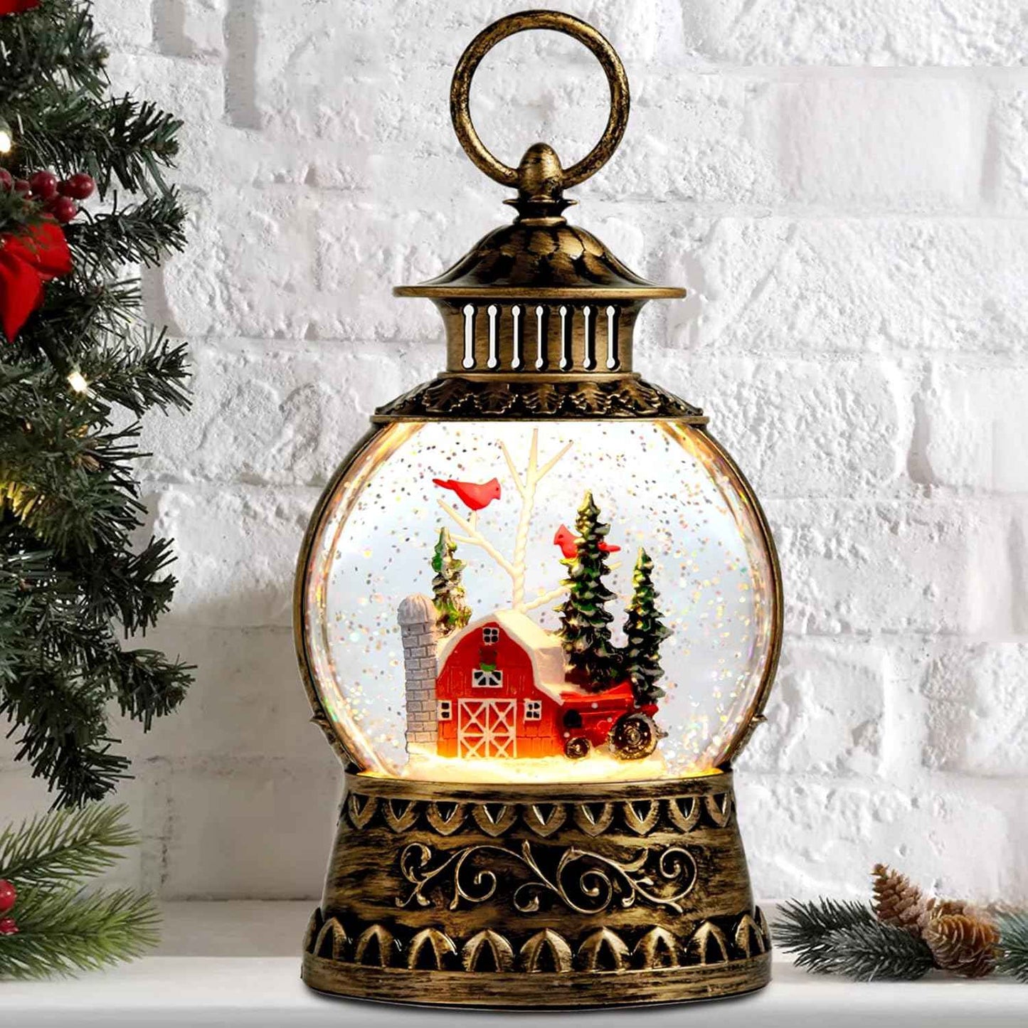 Valentine Day Red Truck Snow Globe Musical Decor,Valentines Day Couple Red Truck Light Up Snow Globe 6H Timer, USB/Battery Operated,Valentines Day Gifts for Her, Teacher, Girls