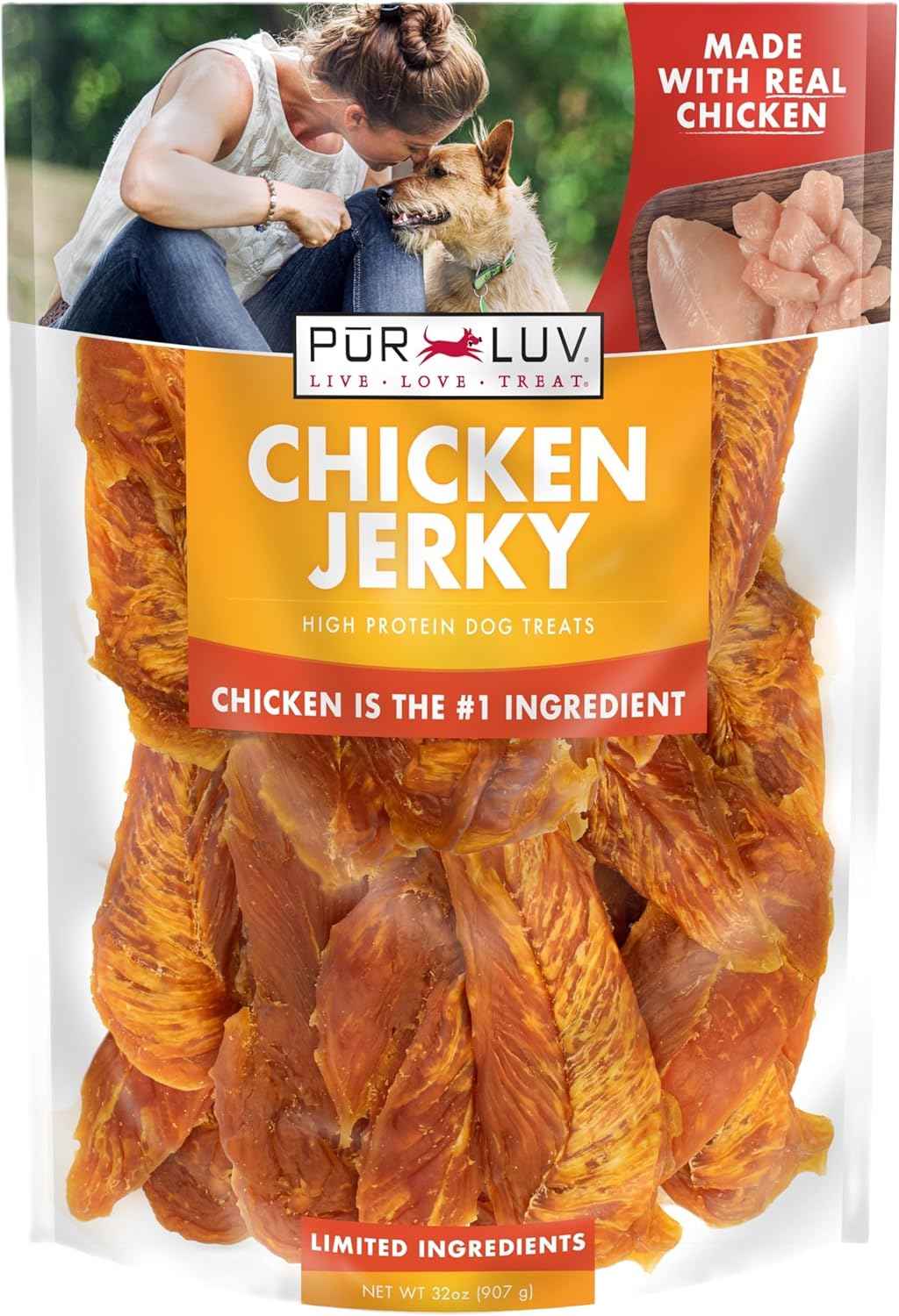 Dog Treats, Chicken Jerky for Dogs, Made with 100% Real Chicken Breast, 16 Ounces, Healthy, Easily Digestible, Long-Lasting, High Protein Dog Treat, Satisfies Dog's Urge to Chew