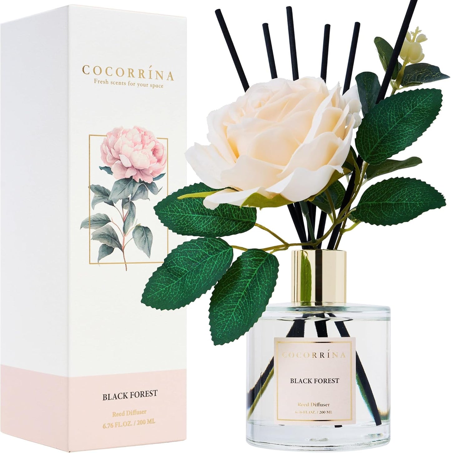 Cocorrína Premium Reed Diffuser Set with Preserved Baby's Breath & Cotton Stick Cashmere Vanilla | 6.7 fl oz Scent Fragrance Oil Diffuser for Bedroom Bathroom Home Décor