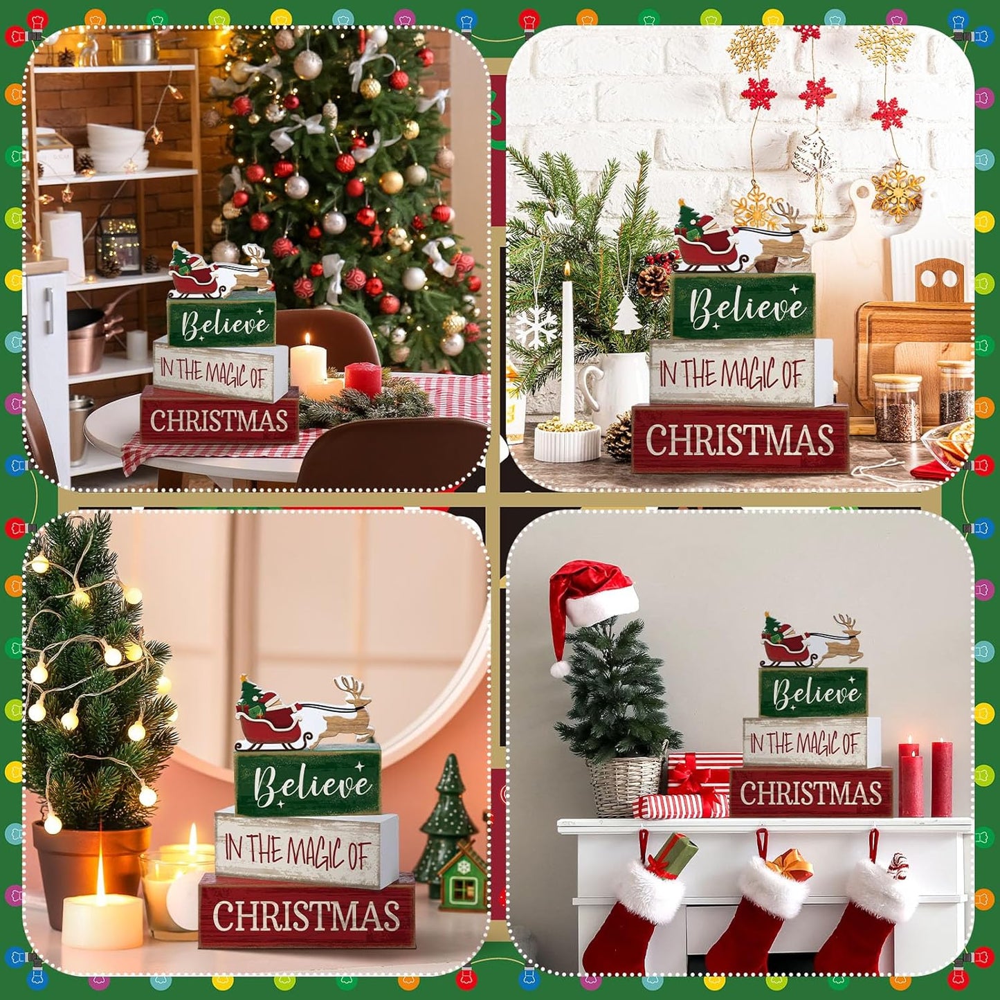 4 Pcs Christmas Table Decoration Wooden Santa Claus Decor Christmas Tiered Tray Decor Decorative Santa Claus Elk Block Sign Gift Farmhouse Xmas Table Centerpiece for Home Kitchen Shelf