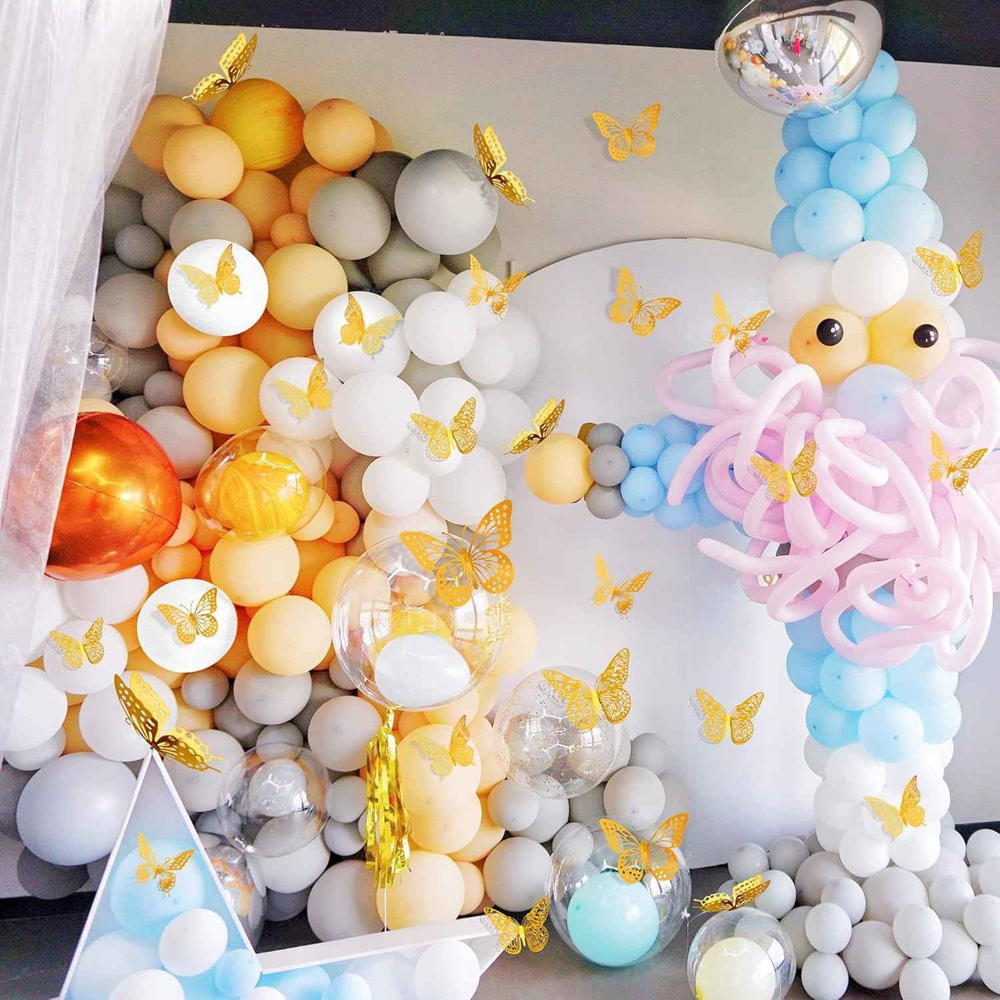 SAOROPEB 3D Butterfly Wall Decor - 48 Pcs, 4 Styles, 3 Sizes, Gold Butterfly Decorations for Birthday & Party Celebrations, Removable Stickers