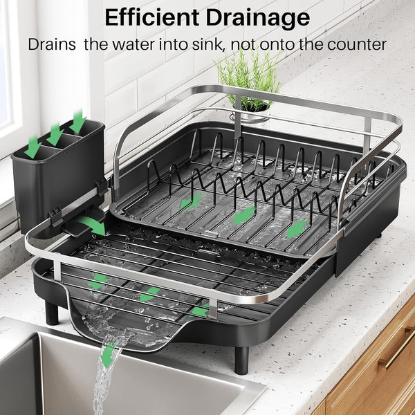Expandable Stainless Steel Dish Drying Rack for Kitchen Counter