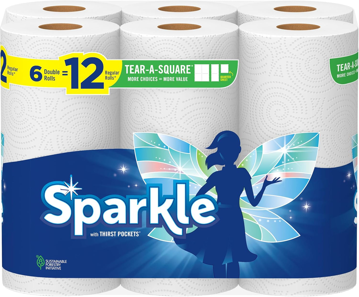 Sparkle Pick-A-Size Paper Towels, Spirited Prints, 6 Double Rolls = 12 Regular Rolls, Everyday Value Paper Towel With Full And Half Sheets