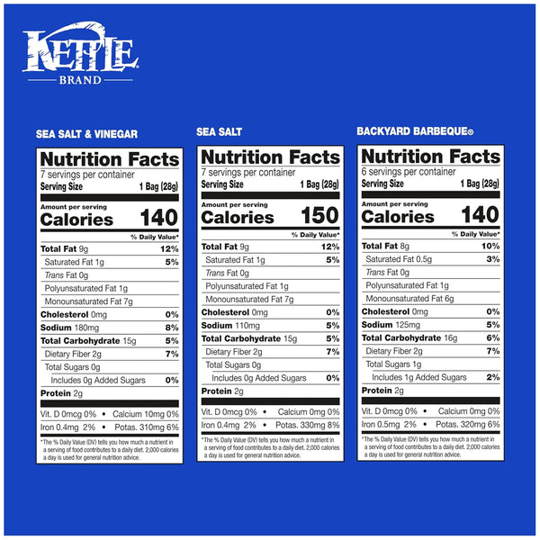 Kettle Brand Potato Chips Variety Pack, 20 Count, 1 Oz Bags