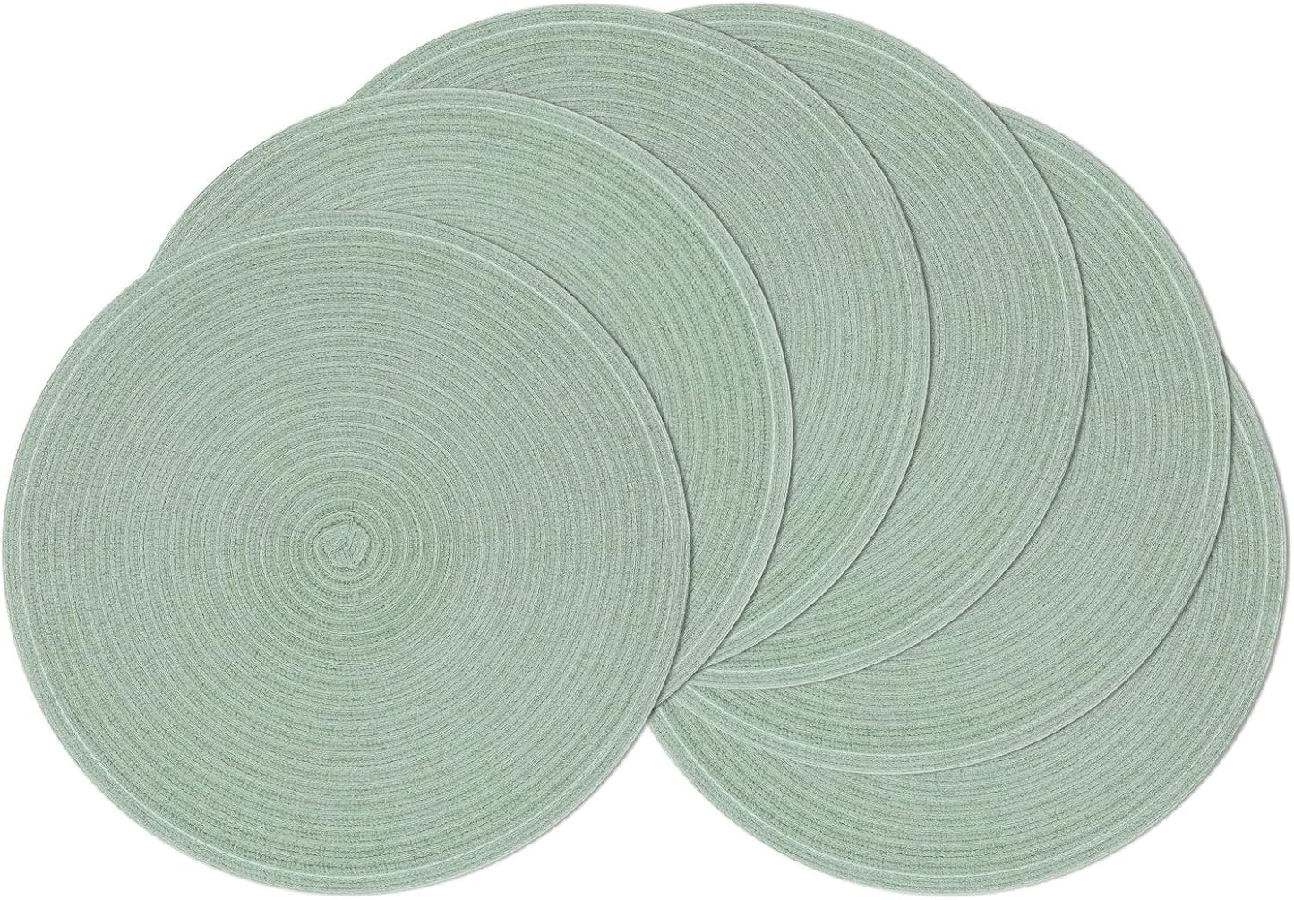 SHACOS 15 inch Round Braided Placemats Set of 6 Non Slip Heat Resistant Cotton Polyester Table Mats Washable Place Mats for Kitchen Dining Party Table Decor (Beige, 6)