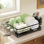 Stainless Steel Dish Rack with Cutlery Holder and Cup Holders for Kitchen Counter