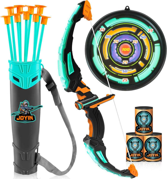JOYIN Kids Bow and Arrow Set, LED Light Up Archery Toy Set with 9 Suction Cup Arrows, Target & Arrow Case, Indoor and Outdoor Hunting Play Gift Toys for Kids, Boys & Girls Ages 6-12