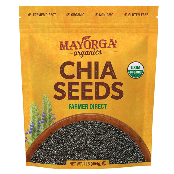 Mayorga Organic Raw Chia Seeds, 3lb Resealable Bag | Superfood w/Plant-Based Omega 3 & Vegan Protein | USDA Certified, Gluten-Free, Non-GMO, Direct Trade, Kosher | Add to Breakfast, Oats & More