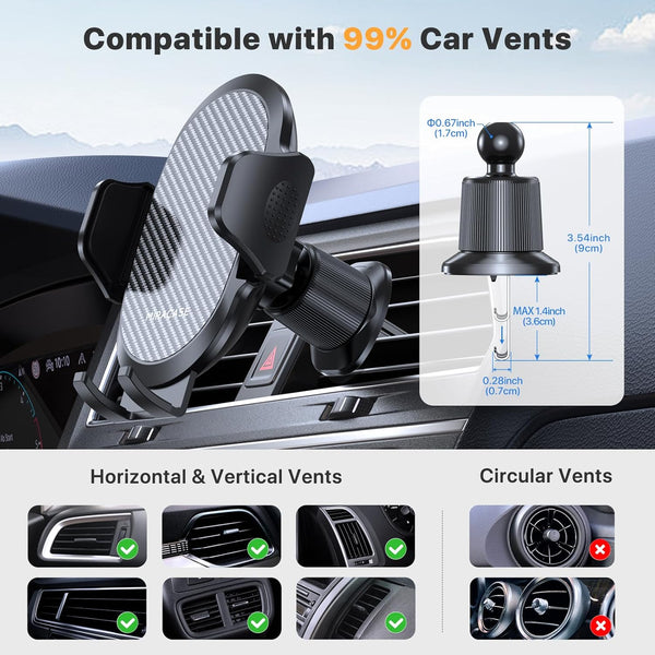 Car Phone Holder with Metal Hook Clip and Air Vent Cell Phone Stand