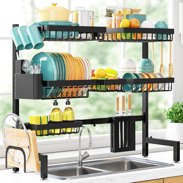 Sakugi Over The Sink Dish Drying Rack with Adjustable 2 Tier Capacity