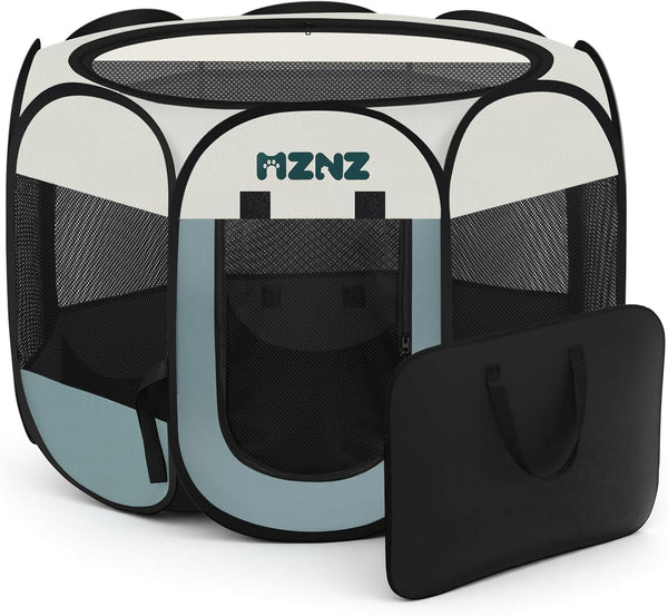 Grey dog cat playpen, portable puppy pet crate for small dogs, cats, rabbits, foldable dog cage enclosure with carrying case