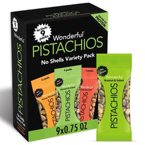 Wonderful No Shells Pistachios 3 Flavors Variety Pack Roasted Salted Chili Honey 9 x 0.75 Ounce Gluten Free Healthy Snacks