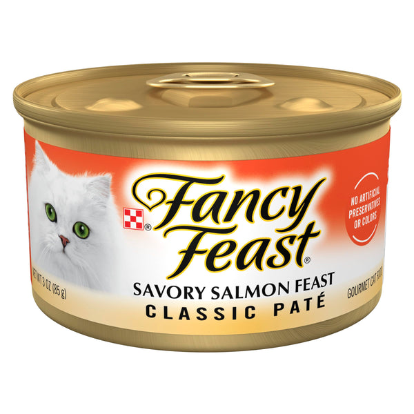 purrina fancy feast salmon feast classic grain free wet cat food pate 3 oz cans pack of 24