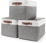 Large Fabric Storage Bins for Shelves 3 Pack Grey and White