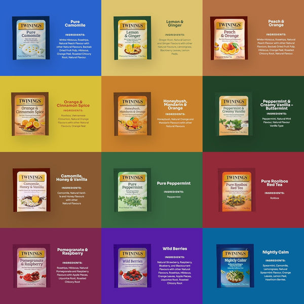 Twinings 48 Tea Bags Herbal Variety Pack, 12 Flavors, Caffeine-Free, Individually Wrapped