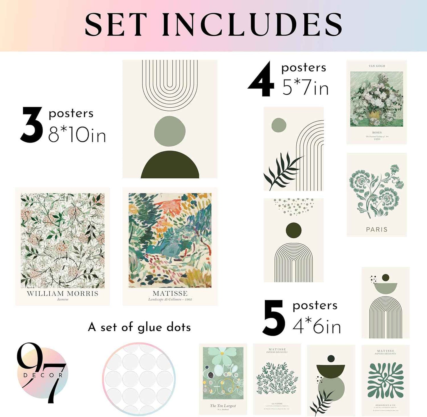 97 Decor Sage Green Room Decor Aesthetic - Sage Green Wall Decor, Sage Matisse Wall Art Prints, Green Posters Wall Collage, Pastel Aesthetic Pictures for Teen Girls Dorm Bedroom (Unframed)