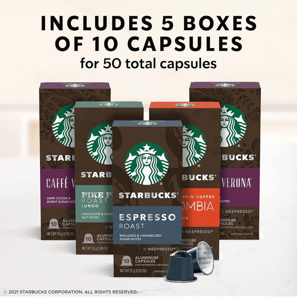 Starbucks by Nespresso Original Line, 50-count Espresso Pods Variety Pack