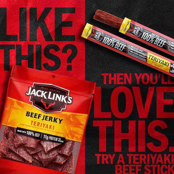 Jack Link's Teriyaki Beef Jerky Half Pounder 8 oz Large Jerky Bag Real Meat Protein Snacks