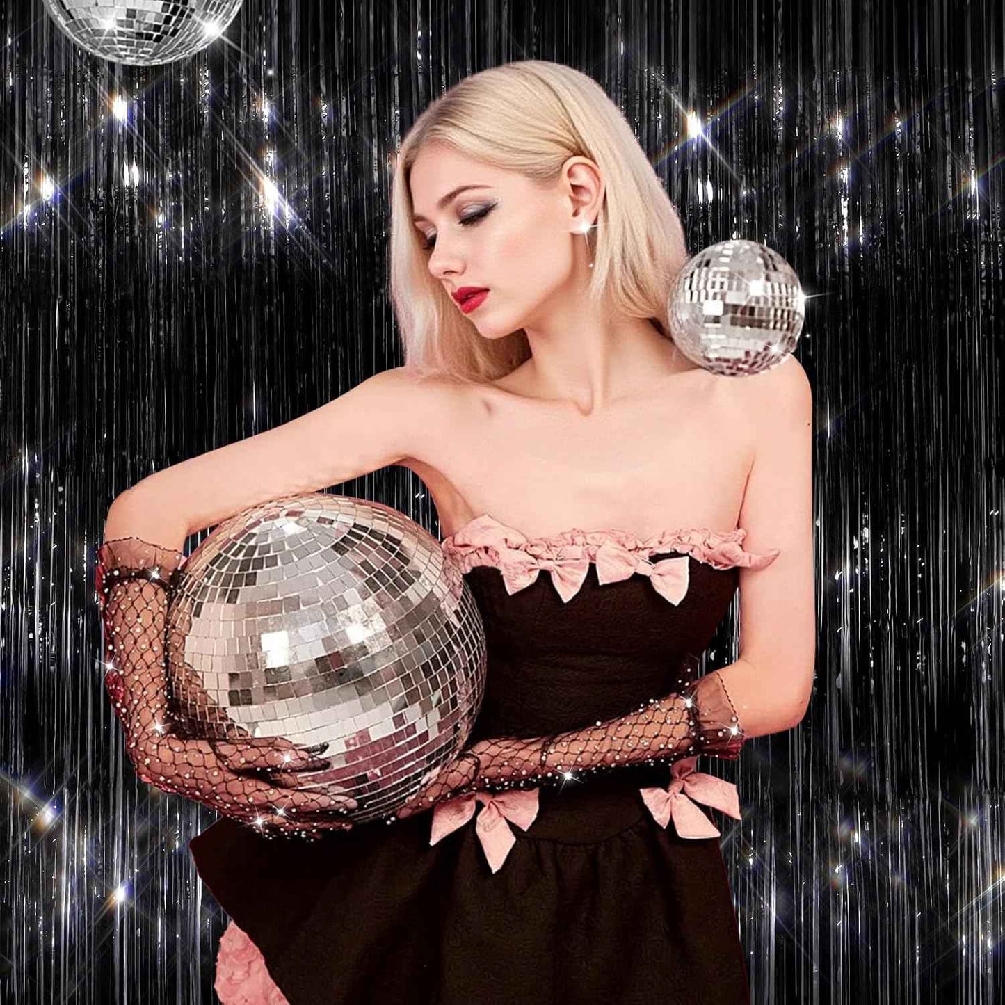 GCB 2Pack Black Metallic Tinsel Foil Fringe Curtains, Black Foil Curtain Backdrop, Photo Booth Props for Birthday Wedding Baby Shower Bachelorette Xmas Celebration Party Decorations Door Streamers