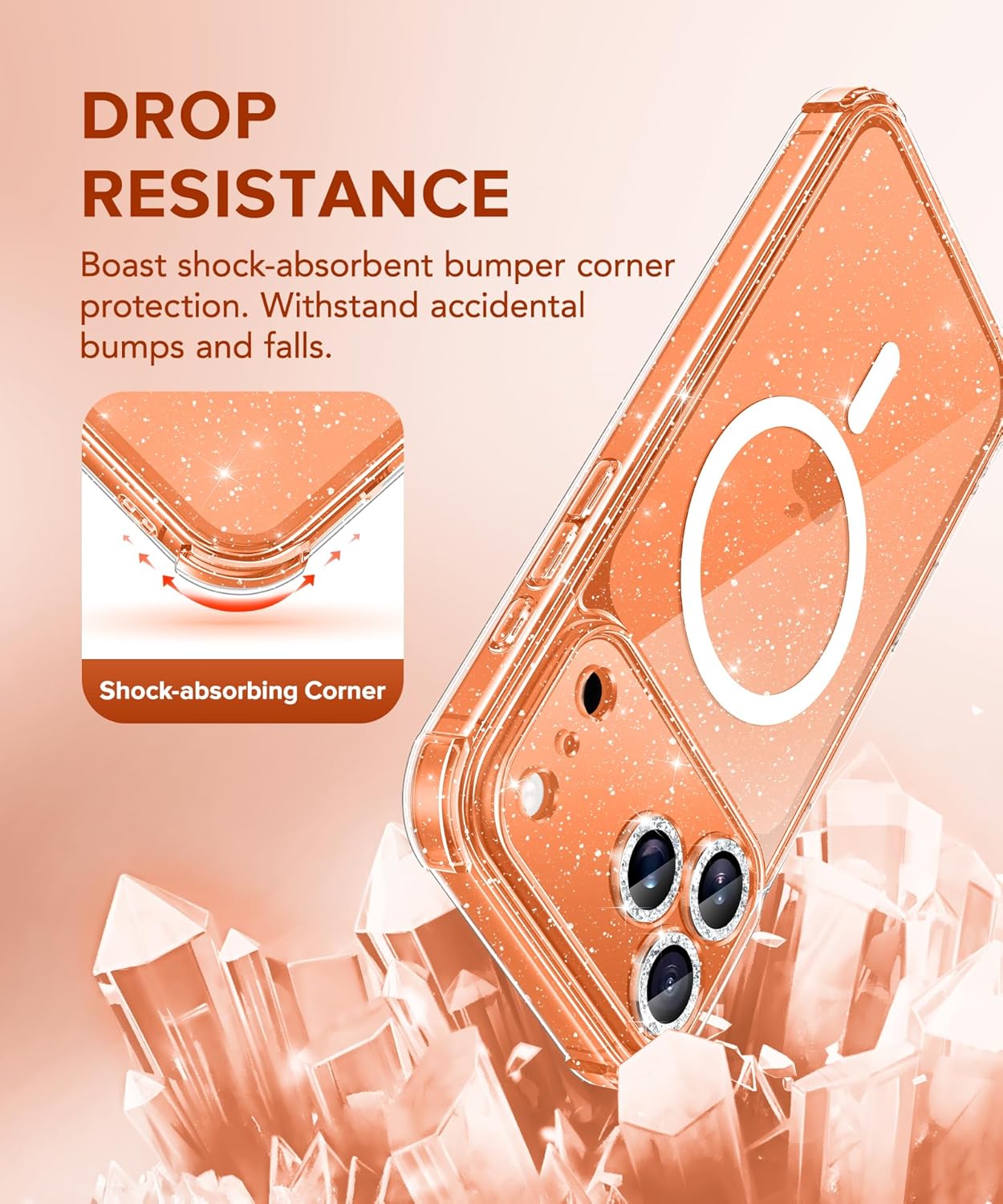 BERFY for iPhone 17 Pro Case for Women, Compatible with MagSafe, Clear Glitter Shockproof Protective Case, Anti-Yellowing, with Screen Protector & 3 Diamond Camera Lens Covers 6.3", Sparkle Clear - Rayz Mart