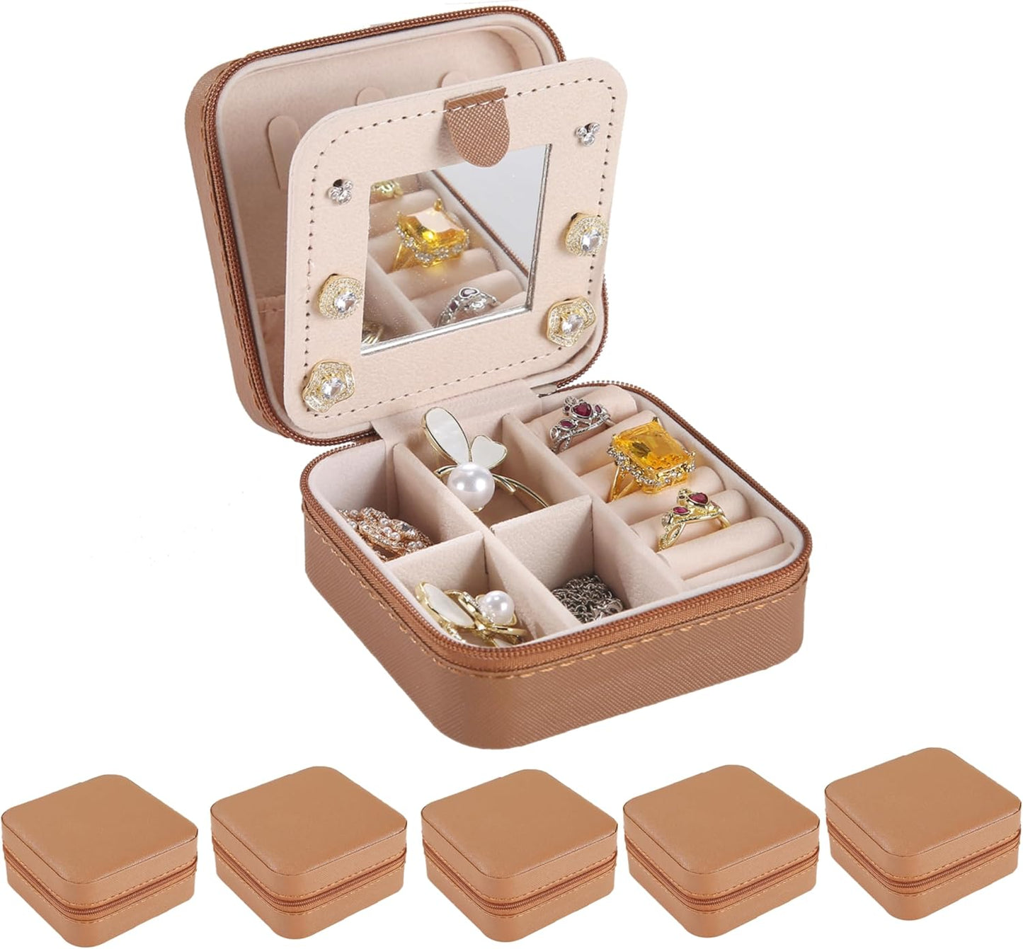 KElofoN Travel jewelry case Travel jewelry box Travel Jewelry Organizer Small box Gift for Girls Women with Mirror(Pink)