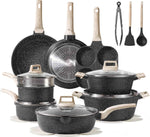 CAROTE 21Pcs Pots and Pans Set, Nonstick Cookware Sets, White Granite Induction Cookware Non Stick Cooking Set w/Frying Pans & Saucepans(PFOS, PFOA Free)