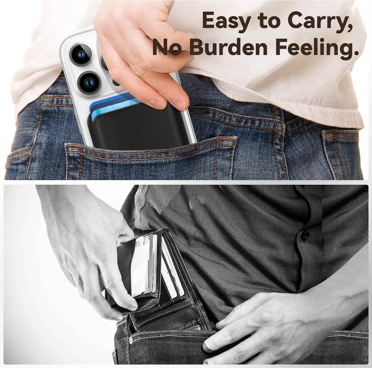 Stronger Magnetic RFID Leather Mag-Safe Card Holder for iPhone 16 Series, Mag-Safe Accessories Stick on Series of iPhone 17/16/15/14/13/12 and Pro/Promax, Black