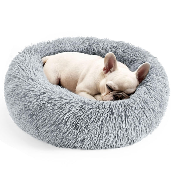 hoewina dog & cat bed for indoor cats light grey 20in calming donut bed