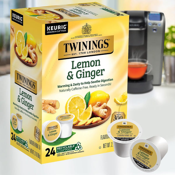 Twinings Lemon and Ginger Herbal Tea K-Cup Pods for Keurig, 24 Count