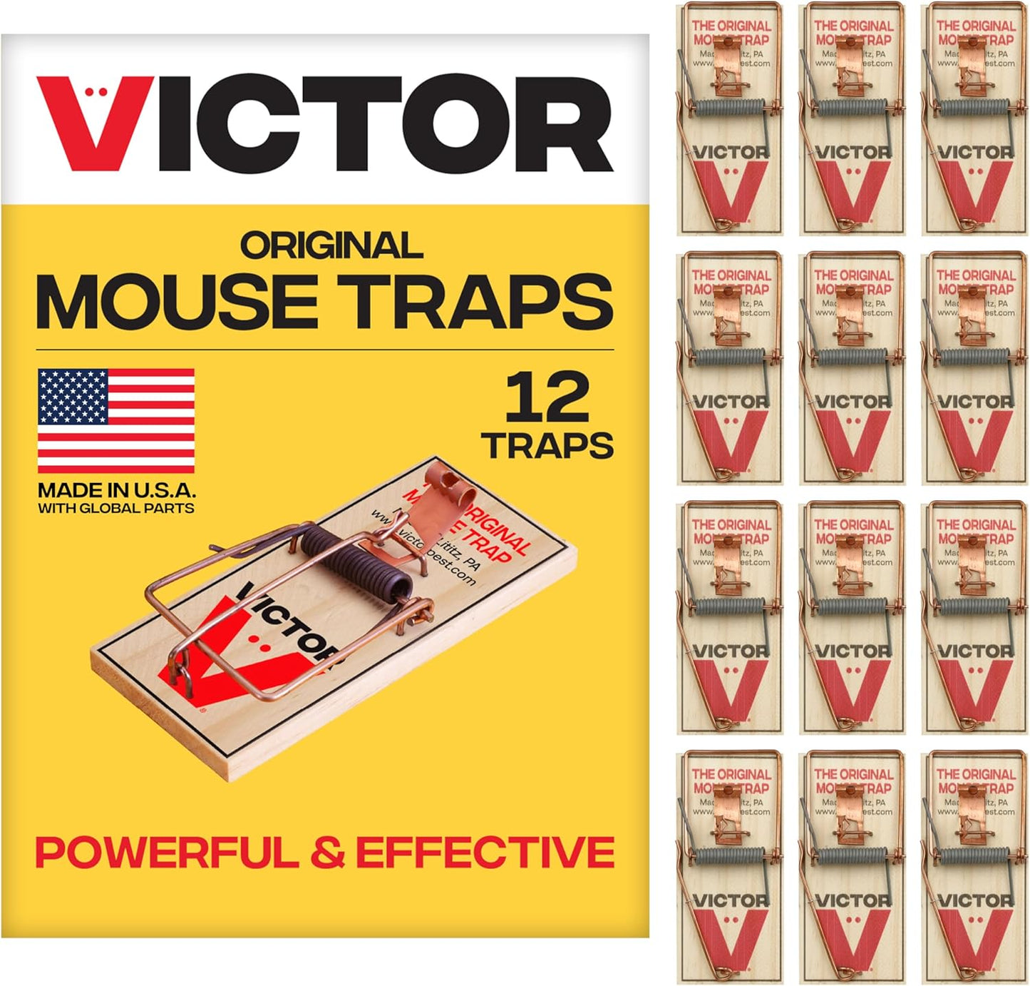 Victor Mouse Traps M150-12, Metal Pedal, Sustainably Sourced FSC Wood, Wooden Mouse Traps, 12 Metal Pedal Traps
