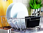 Small Chrome-Plated Steel Dish Drainer with Detachable Cutlery Cup