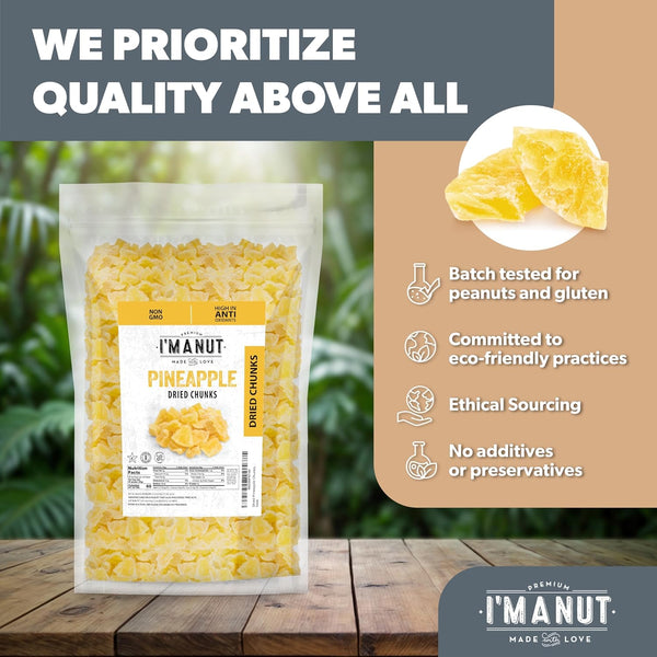 Premium Dried Pineapple Chunks 16oz, Non-GMO, Gluten & Peanut Free, Ethically Sourced