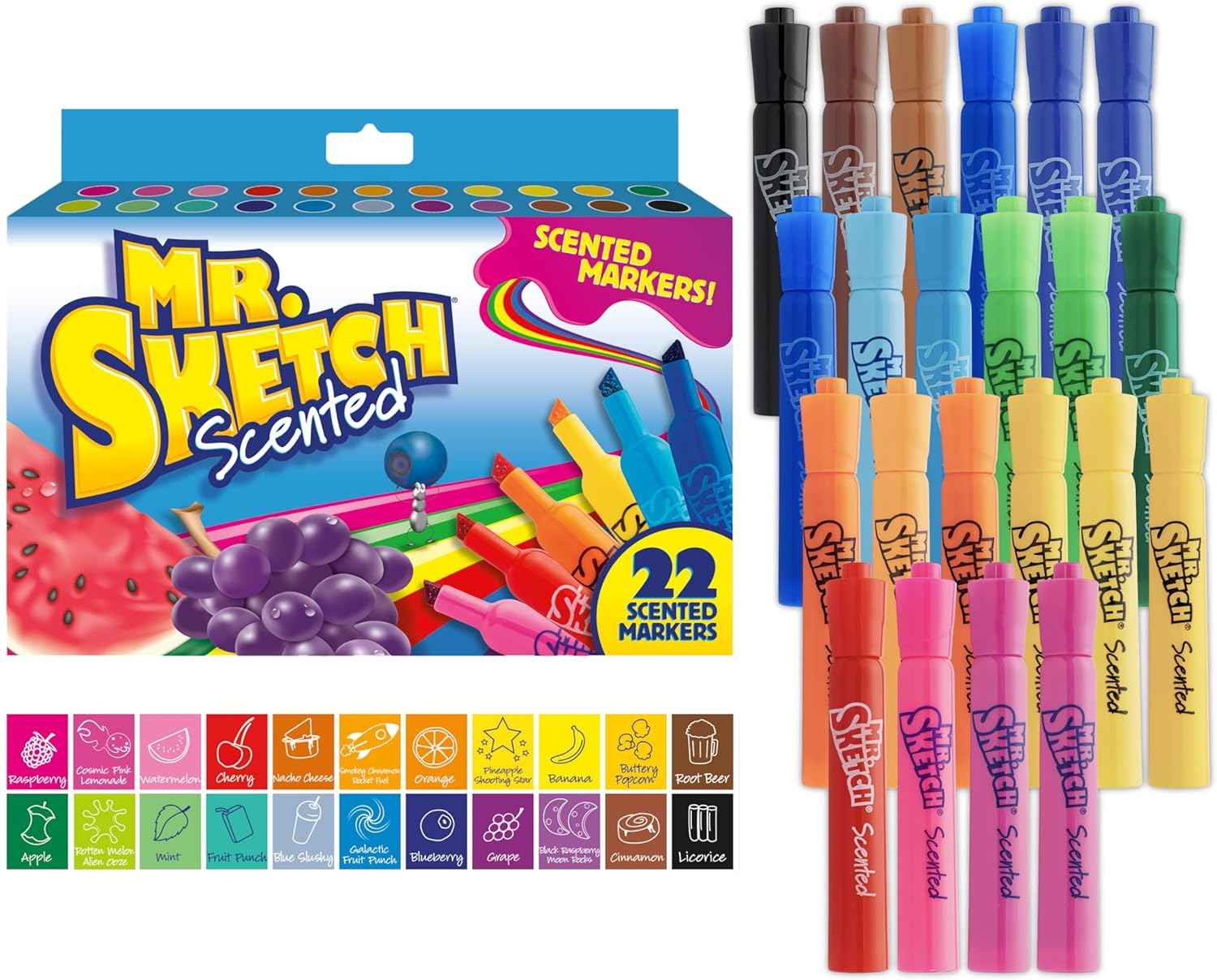 Mr. Sketch Scented Markers, Chisel Tip Marker, Assorted Colors, 22 Count