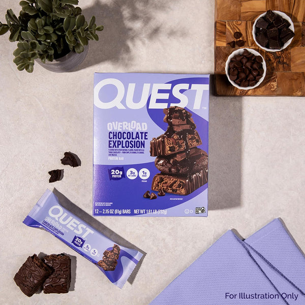 Quest Nutrition Overload Protein Bars, Chocolate Explosion, 12 Count, 20g Protein, 1g Sugar, 3g Net Carbs, Gluten Free