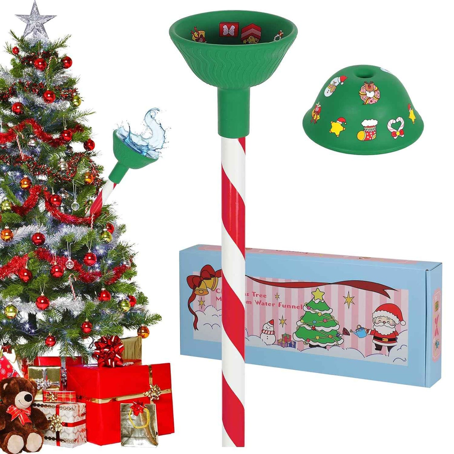 Christmas Tree Watering Funnel - Christmas Tree Watering System with Long Funnel Christmas Decorations (Green)
