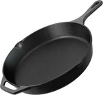 Utopia 12-inch pre-seasoned cast iron skillet, chef's pan for stovetop, oven, campfire, and grill use, black finish