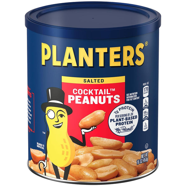 PLANTERS Salted Peanuts - Dry Roasted, Plant-Based Protein, 16oz Jar