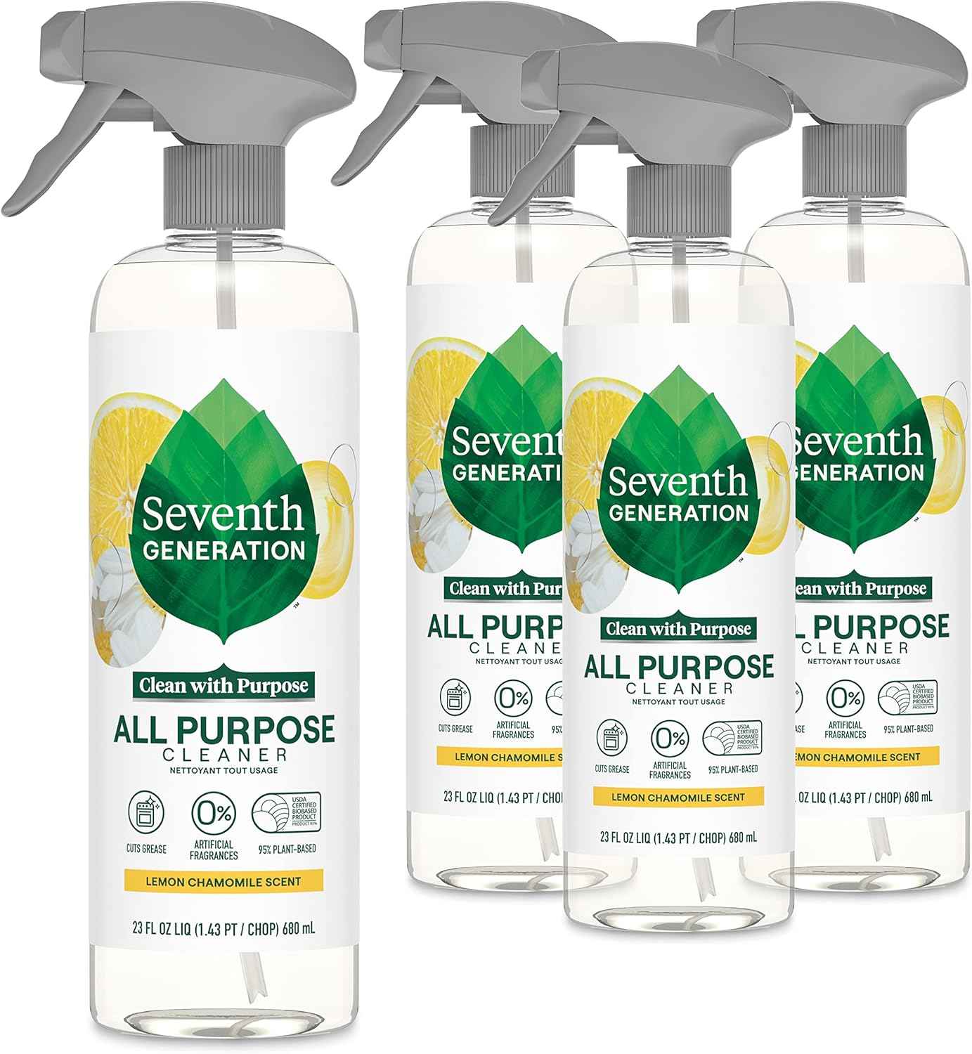 Seventh Generation All Purpose Cleaning Spray Surface Cleaner, Lemon Chamomile Scent, 23 oz, Pack of 4